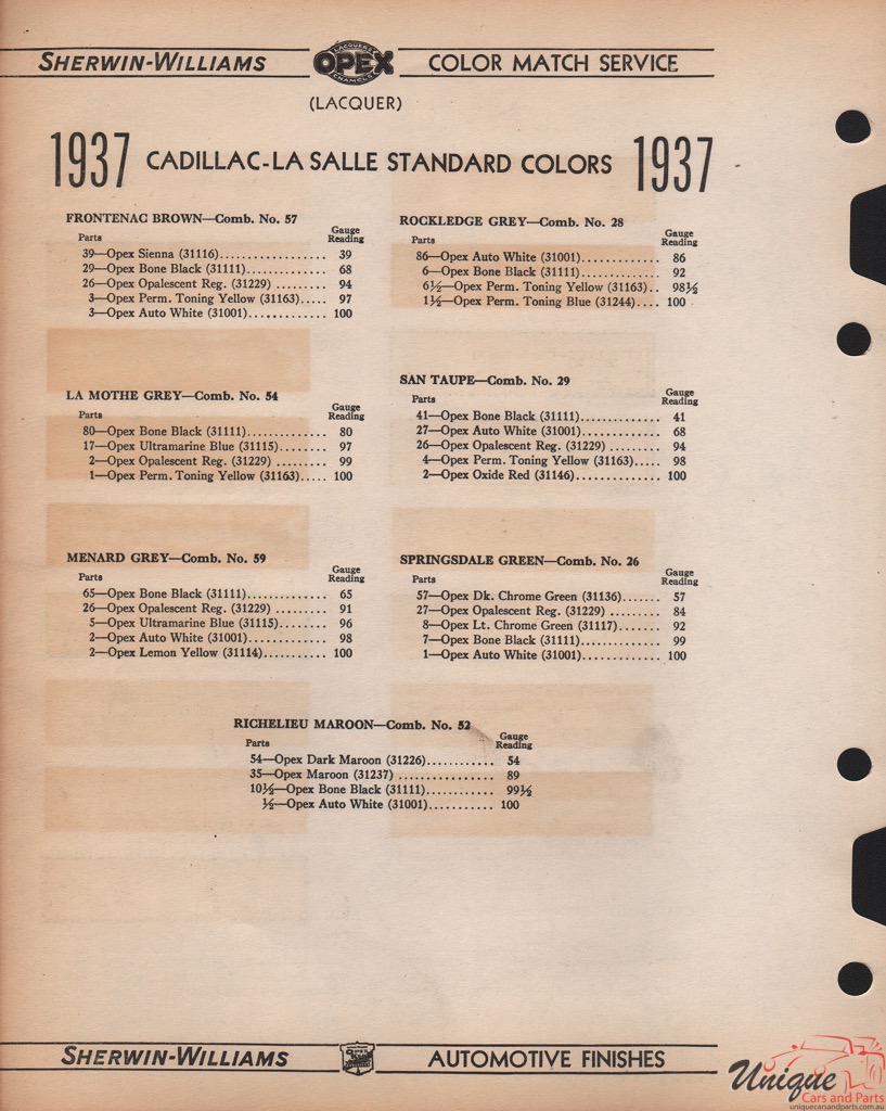 1937 Cadillac Paint Charts Williams 3